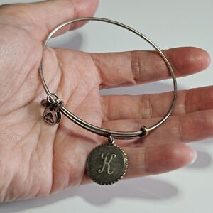 Alex & Ani K Initial Letter Silver Tone Expandable Charm Bracelet 7.75"